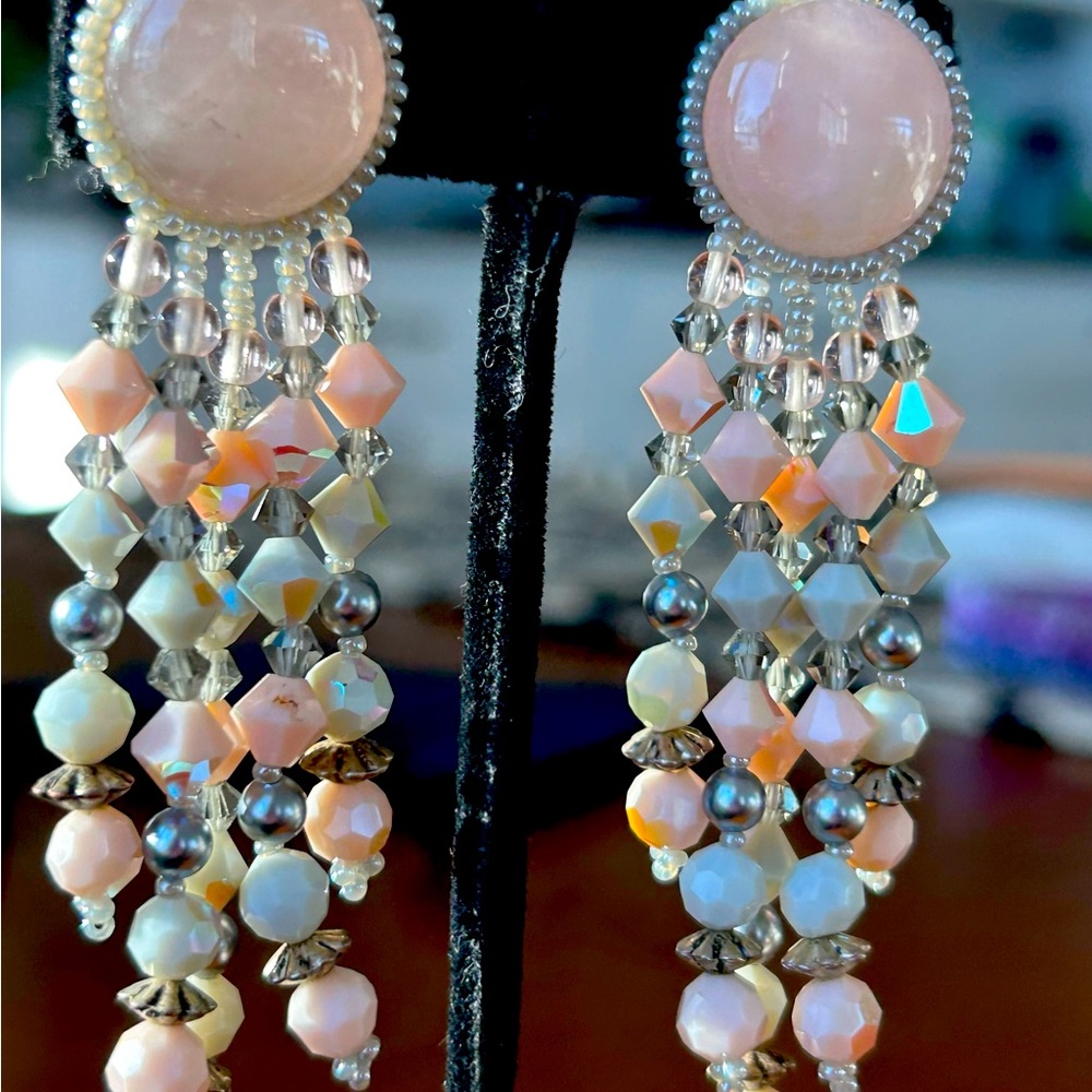 VINTAGE DESIGNER CHIPITA ROSE QUARTZ VINTAGE SILVER METAL, LOADED BEADS- REDUCED